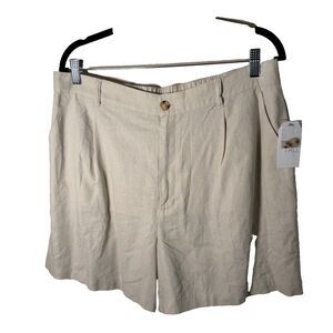 Time & Tru Shorts Women's Large Beige Linen Blend Casual 4.5" Inseam Chino